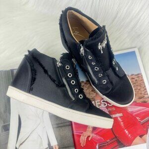 Women’s Giuseppe Zanotti Black Satin Frayed Edge Wedge Sneakers Shoes EU38 US7